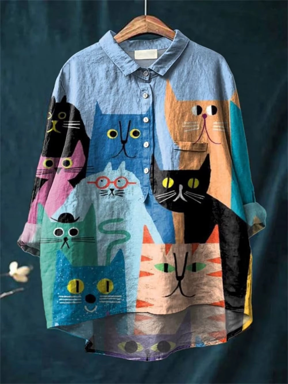 Rose | Casual Women's Blouse with Artistic Cat Print