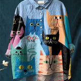 Rose | Casual Women's Blouse with Artistic Cat Print