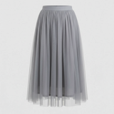 Tulle Midi Skirt with Full Layered A-Line Silhouette and Elasticated Waist