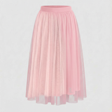 Tulle Midi Skirt with Full Layered A-Line Silhouette and Elasticated Waist