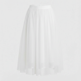 Tulle Midi Skirt with Full Layered A-Line Silhouette and Elasticated Waist
