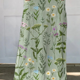 Embellished Spring Field Repeating Pattern Printed Women's Linen Skirt with Pockets