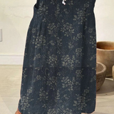 Ladies Vintage Floral Linen Skirt with Elastic Waistband and Pockets