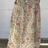 Ladies Vintage Floral Art Printed Linen Skirt