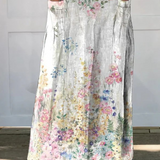 Ladies Vintage Botanical Floral Linen Elastic Waistband Skirt