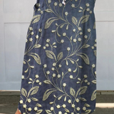 Ladies Retro Floral Art Linen Elastic Waist Skirt with Pockets