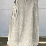 Ladies Vintage Floral Art Linen Elastic Waist Skirt with Pockets