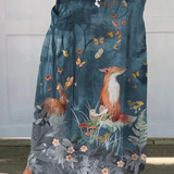 Women’s Vintage Floral Animal Art Print Casual Linen Skirt
