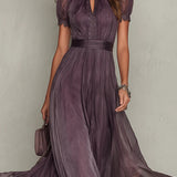 Flavia | Long Purple Dress with Keyhole Neckline