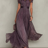 Flavia | Long Purple Dress with Keyhole Neckline