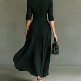 Elvira | Pleated Lapel-Collar Maxi Dress