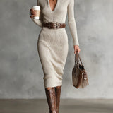 Clara | Belted Funnel-Neck Knitted Dress