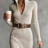 Clara | Belted Funnel-Neck Knitted Dress