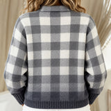 Agnes | Grey Ombré Check knitted jacket with Buttons