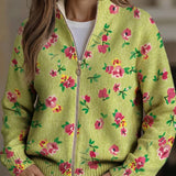 Lauren | Pink & Lime Floral Zip-Up Cardigan