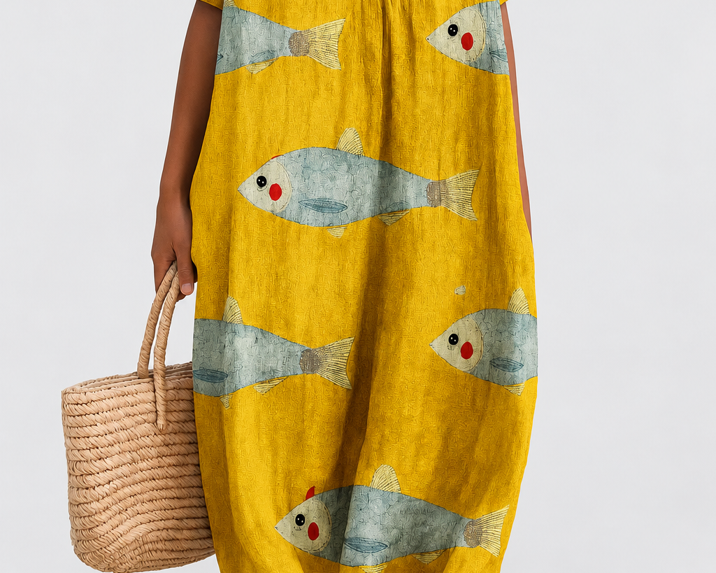 Agnes | Artistically Inspired Cotton Dress on a neutral light grey background