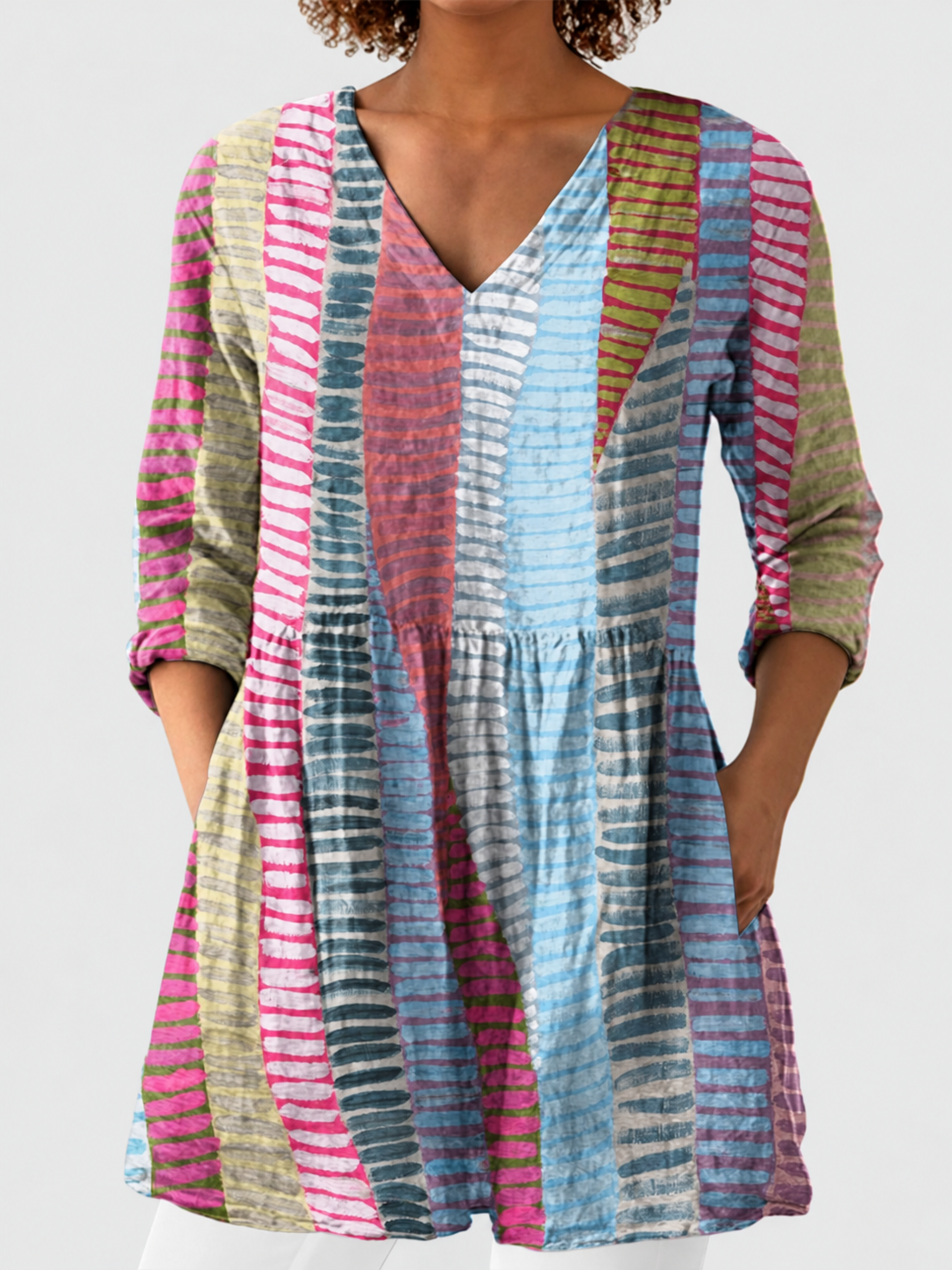 Anais | Soft Layered V-Neck Blouse on a neutral light grey background