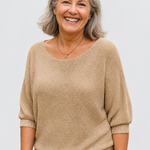Anetta | Soft Knit Top - Flattering Shape on a neutral light grey background