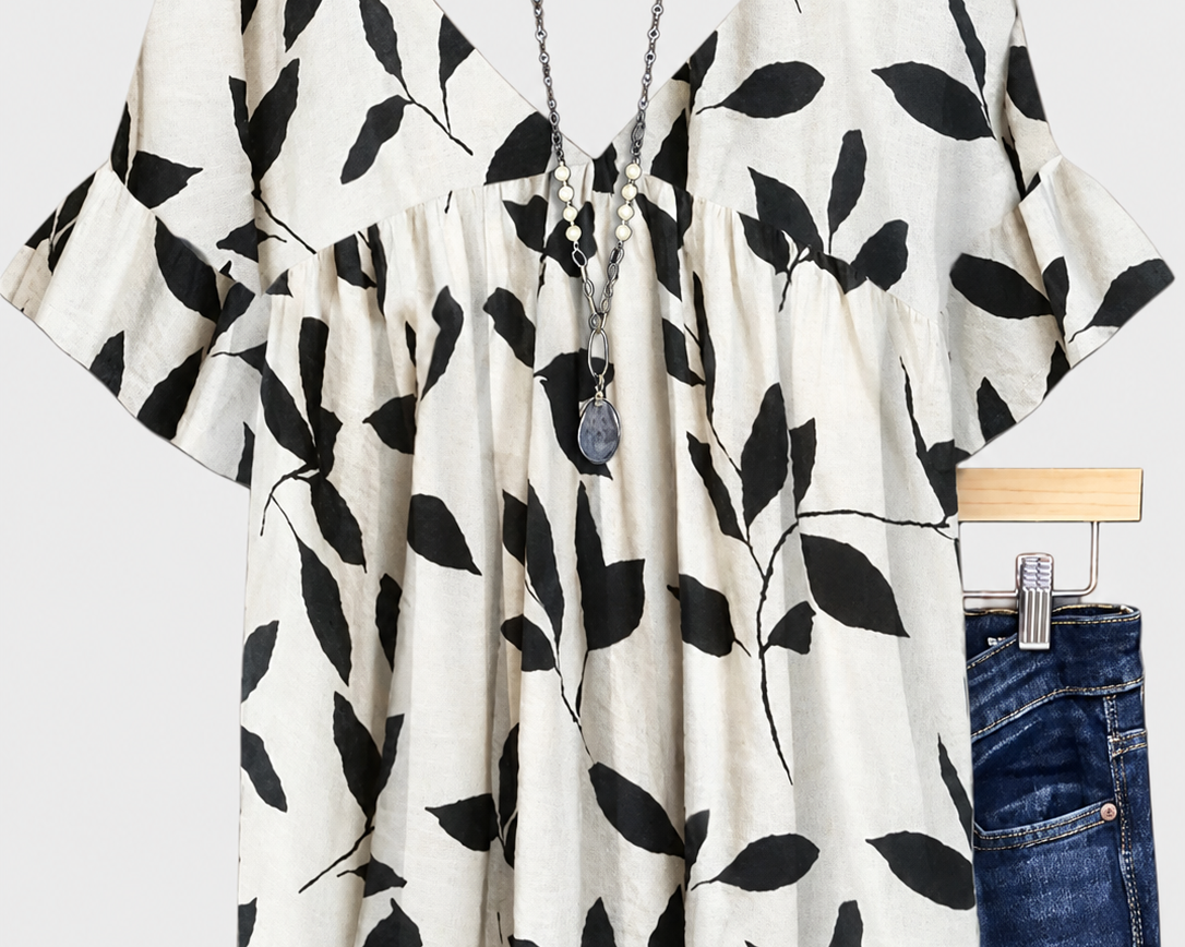 Anna | Ruffled Leaf Top on a grey background