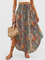 Boho High Waist Maxi Skirt with Paisley Print and Asymmetric Hem on a neutral light grey background