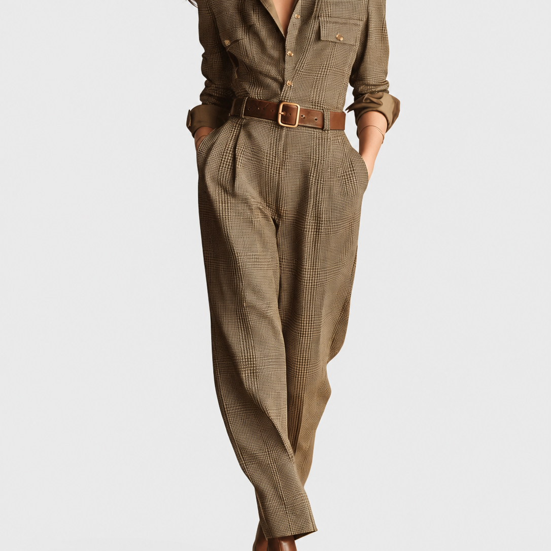 Celeste | Elegant Tailored Jumpsuit on a grey background