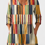 Chloe | Earthy Floral V-Neck Blouse on a grey background