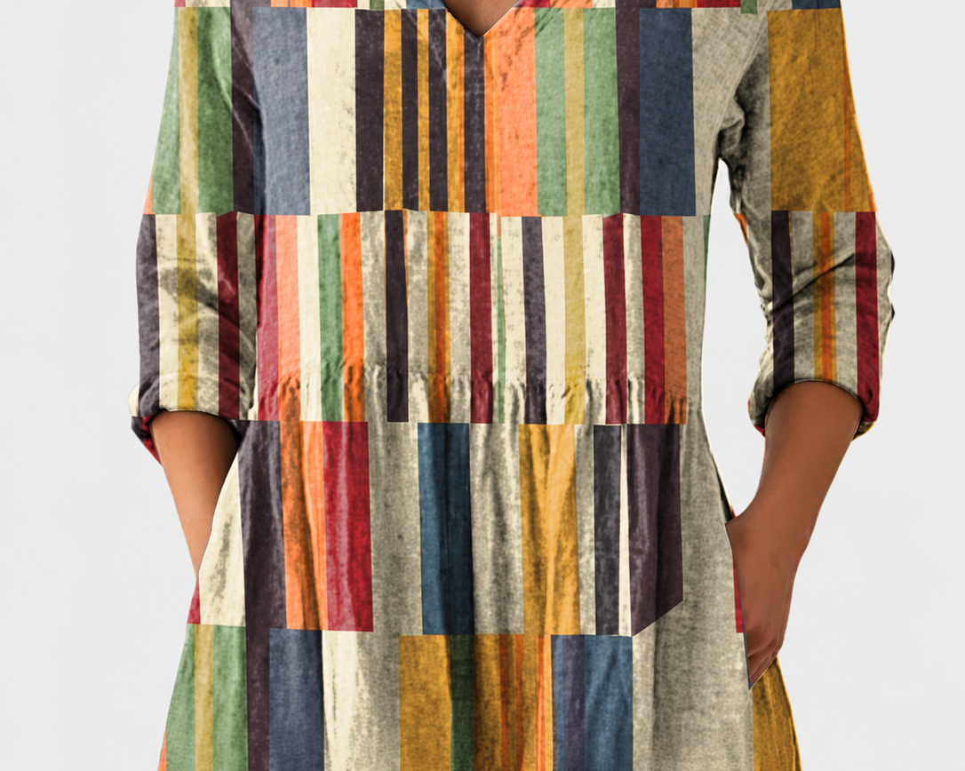 Chloe | Earthy Floral V-Neck Blouse on a grey background