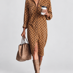 Claudia | Polka Dot Midi Dress on a grey background