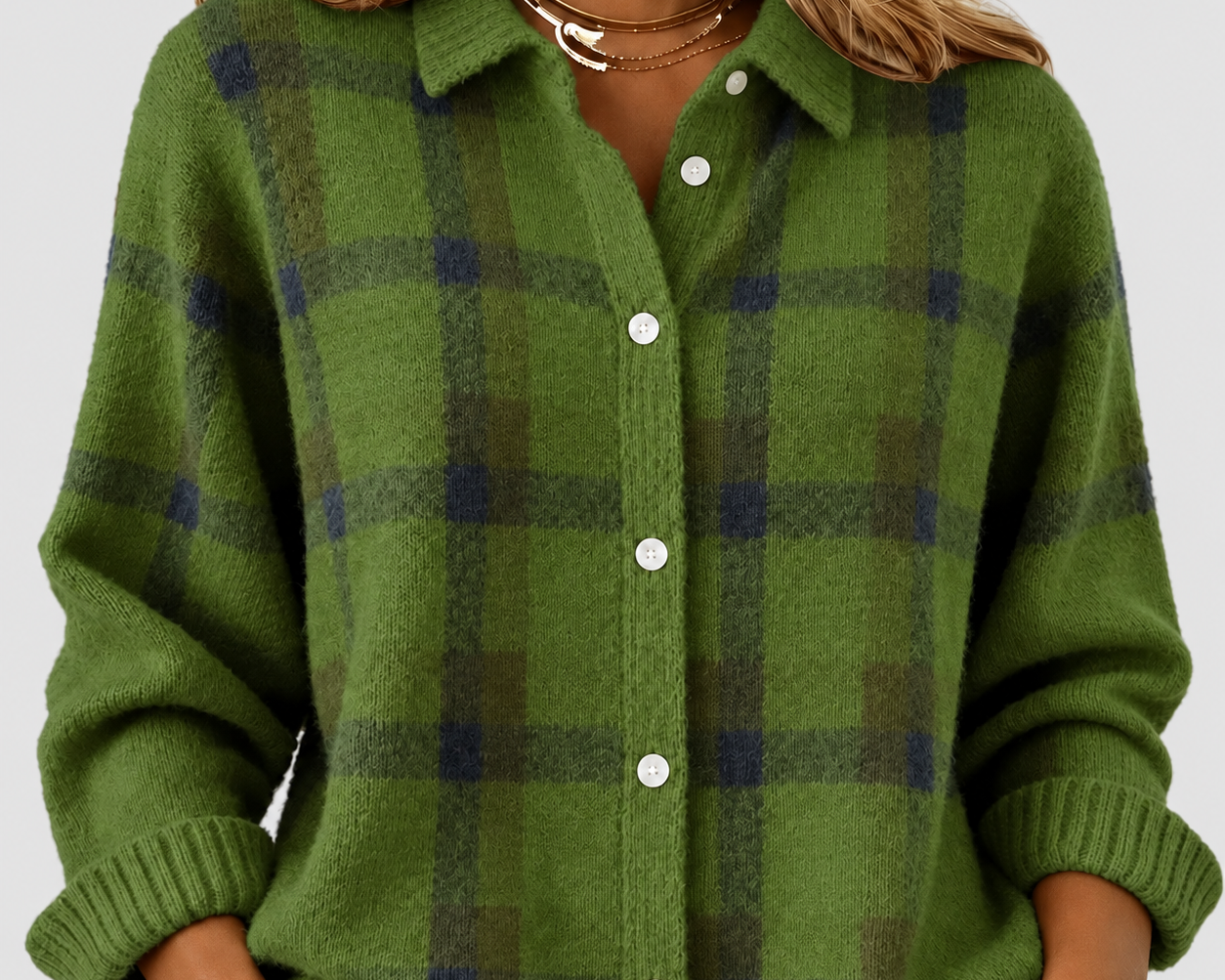 Courtney | Cosy Everyday knitted jacket with Buttons on a light grey background