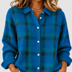 Kelsey | Brushed Check knitted jacket on a light grey background