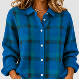 Kelsey | Brushed Check knitted jacket on a light grey background
