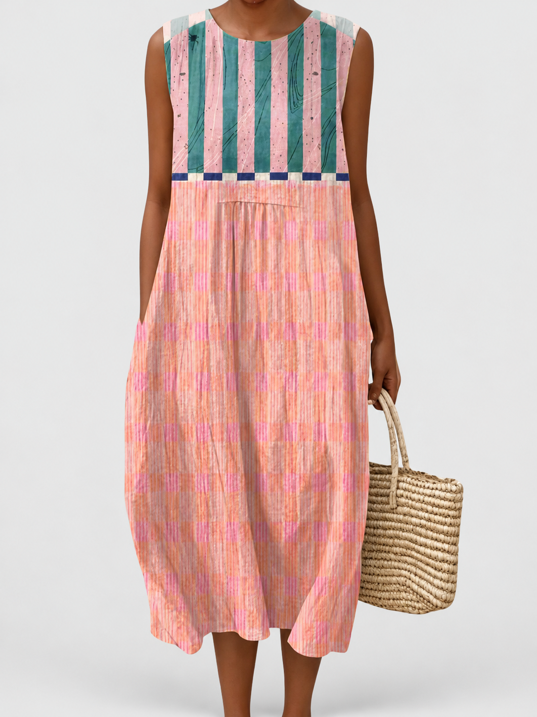 Lily™ Striped Pastel Midi Dress on a neutral light grey background