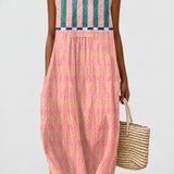 Lily™ Striped Pastel Midi Dress on a neutral light grey background