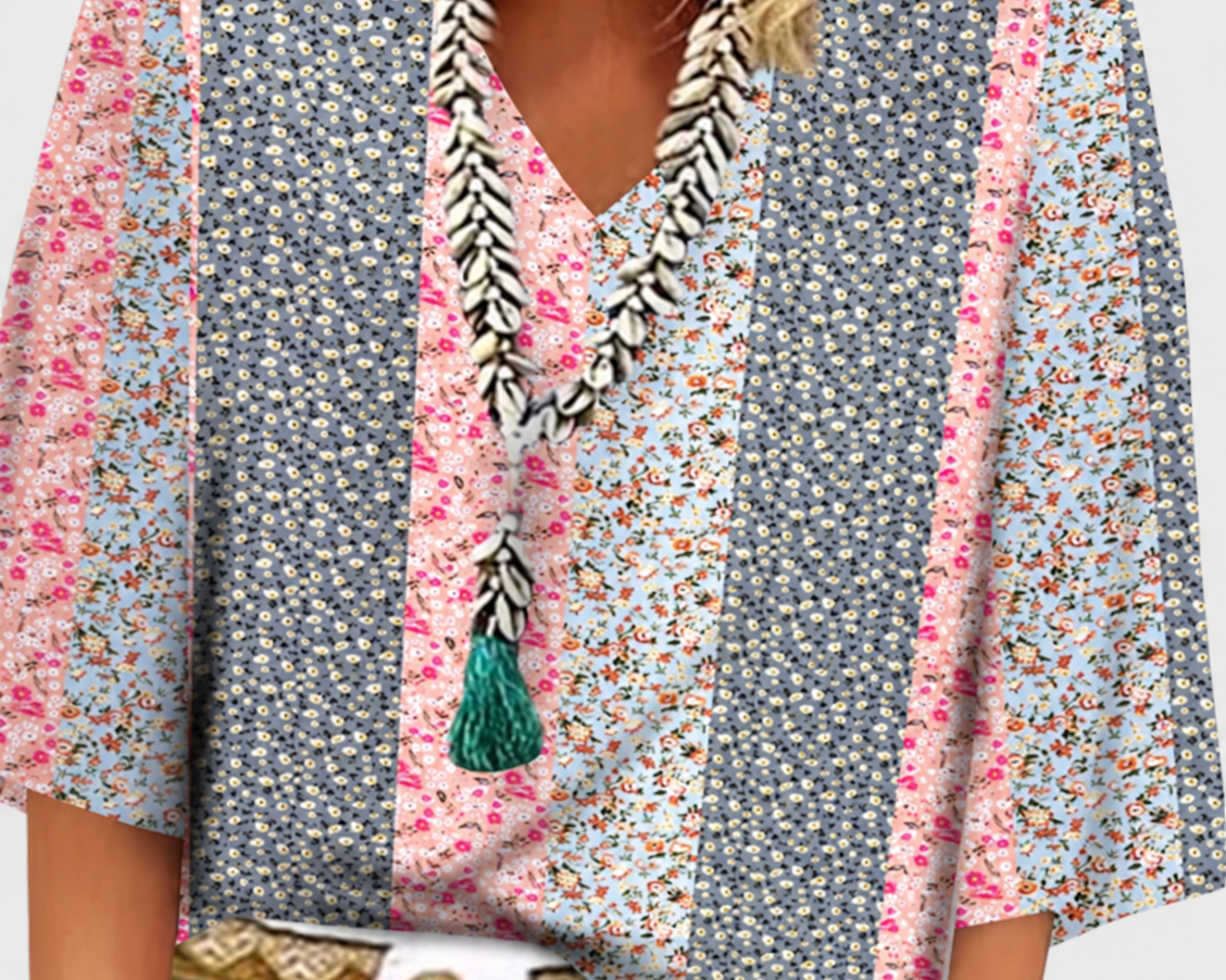 Anika | Floral Breeze Blouse — grey studio background