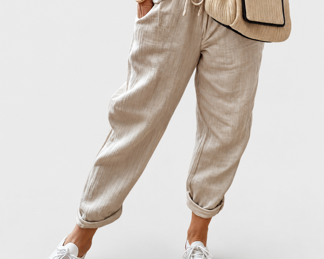 Aria | Elegant Trousers — grey studio background
