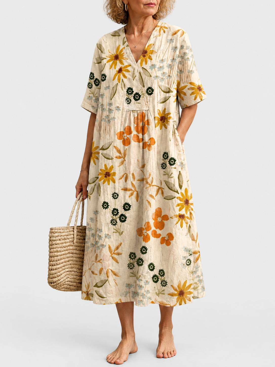 Beverley | Half Sleeve Dress — grey studio background