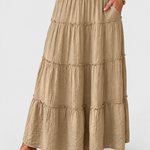 Bohemian Pleated Summer Maxi Skirt — grey studio background