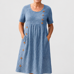 Brienne | Striped Midi Dress – Effortless Comfort, Everyday Confidence — grey studio background
