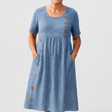 Brienne | Striped Midi Dress – Effortless Comfort, Everyday Confidence — grey studio background