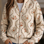 Danielle | Trailing Floral Zip-Up Cardigan - Cream