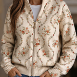 Danielle | Trailing Floral Zip-Up Cardigan - Cream