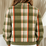 Hazel | Olive Green Checked knitted jacket with Buttons