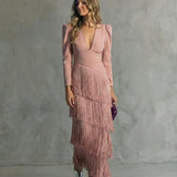 Chiara | Elegant Dress with Fringed Sleeves
