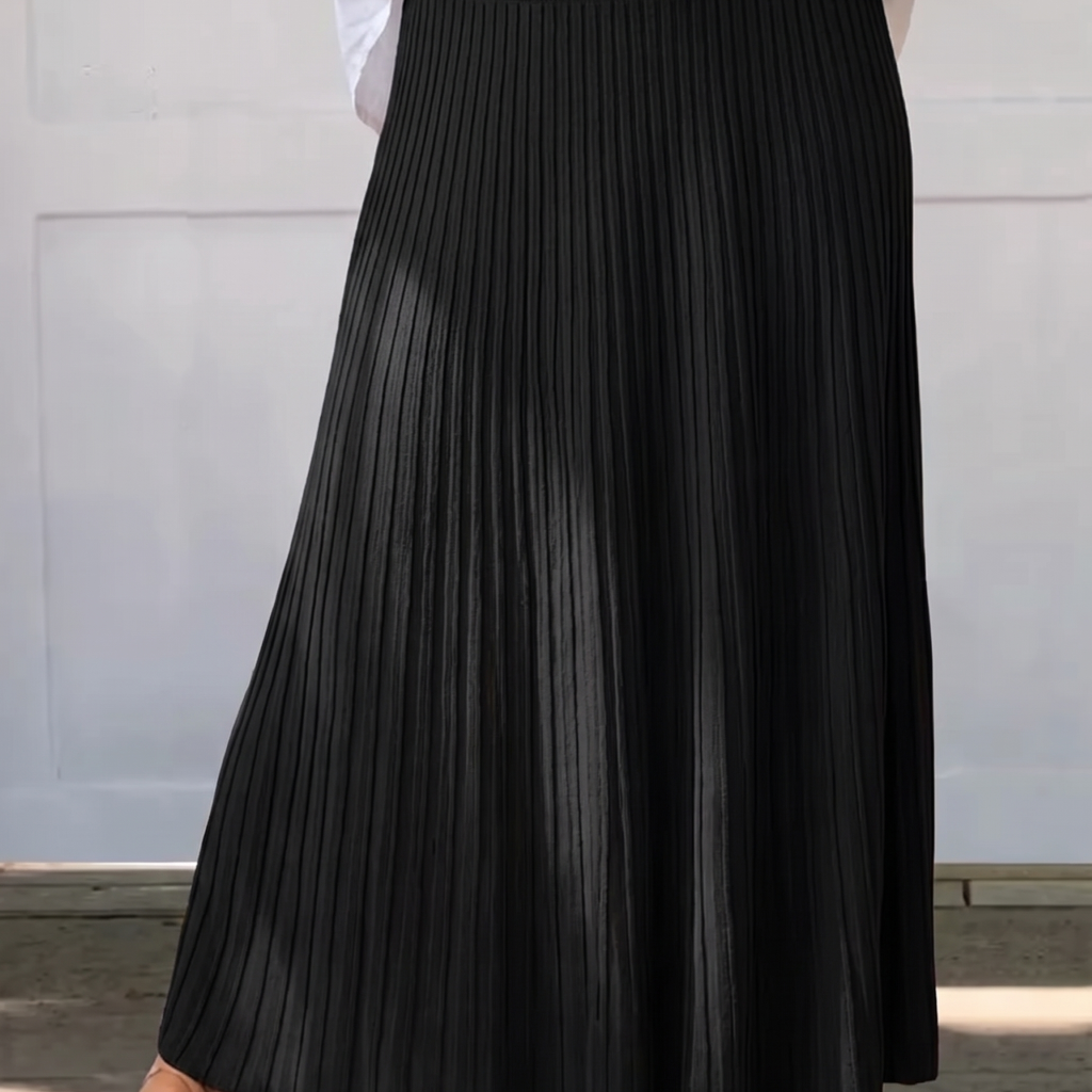 Elegant High Waist Pleated Midi Skirt with Elasticated Waistband