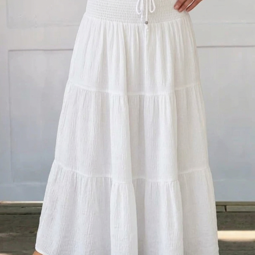 Boho High Waist Tiered Maxi Skirt with Smocked Waistband