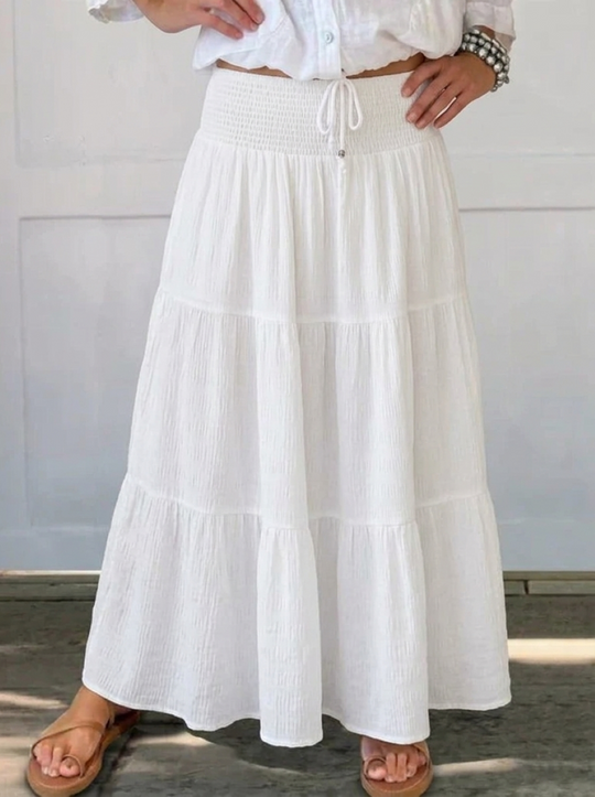 Boho High Waist Tiered Maxi Skirt with Smocked Waistband