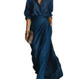 Cielo | Deep Blue Shirt & Draped Maxi Skirt Set