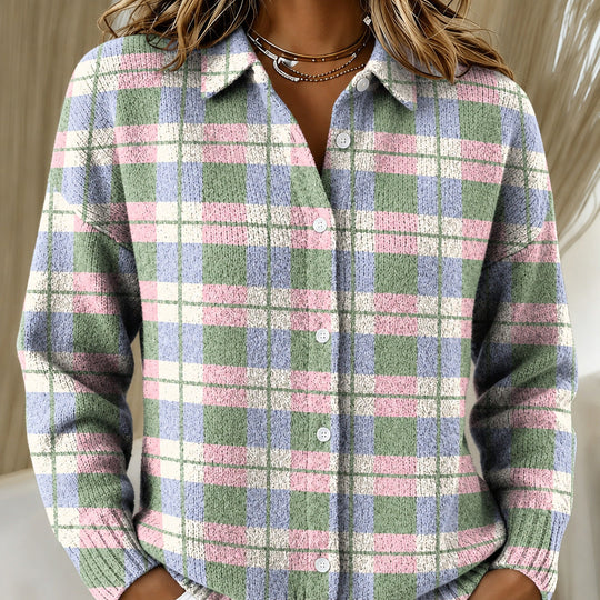 Maggie | Pastel Checked knitted jacket with Buttons